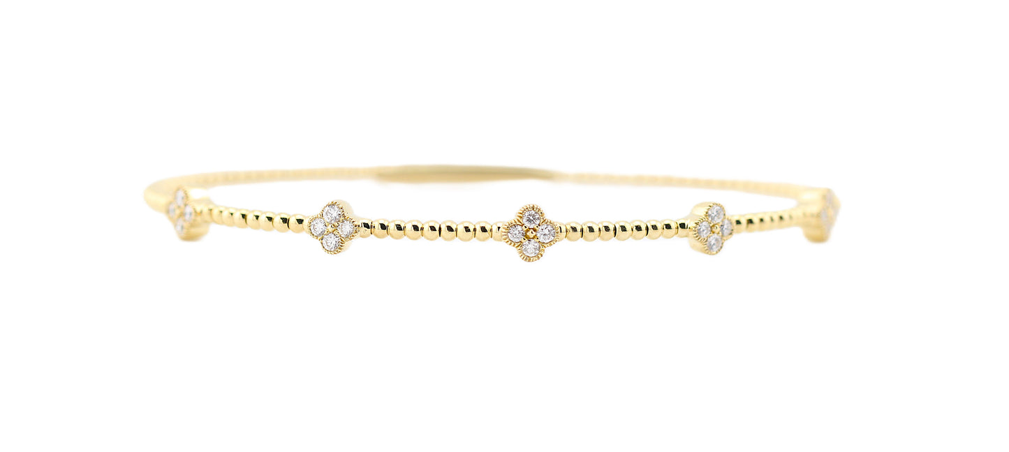 Diamond Clover Flexible 14K Bangle